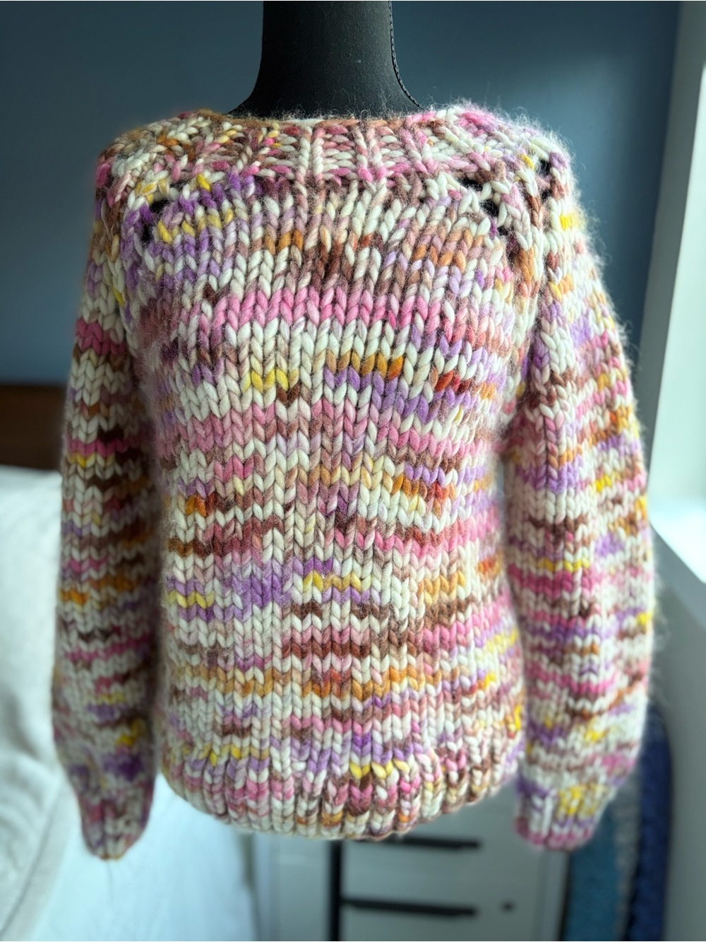Garnet Hill Crewneck Merino Hand knit Pullover Wool Sweater in Pinkberry Cozy